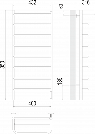 Полка П8 400х850 Электро (quick touch) Полотенцесушитель  TERMINUS Грозный - фото 3