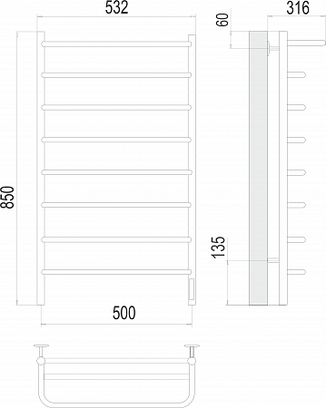 Полка П8 500х850 Электро (quick touch) Полотенцесушитель  TERMINUS Грозный - фото 3
