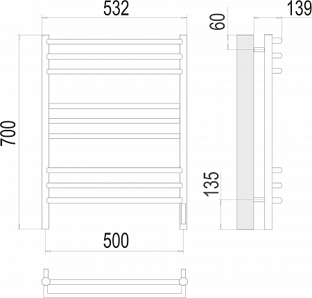 Прато П9 500х700 электро (sensor quick touch) Полотенцесушитель  TERMINUS Грозный - фото 3