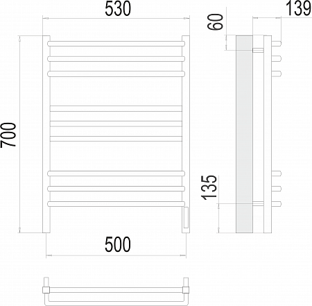 Соренто П9 500х700 электро (sensor quick touch) Полотенцесушитель  TERMINUS Грозный - фото 3