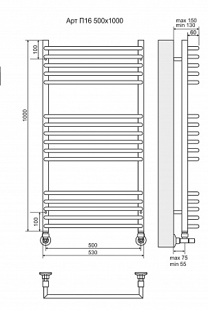 Арт П16 500х1000 Полотенцесушитель  TERMINUS Грозный - фото 3