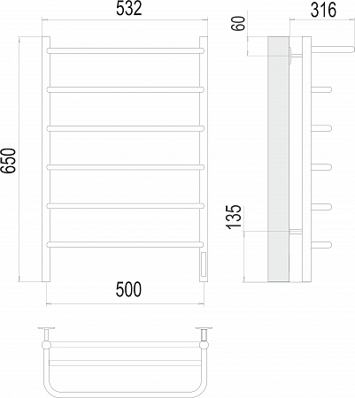 Полка П6 500х650 Электро (quick touch) Полотенцесушитель  TERMINUS Грозный - фото 3
